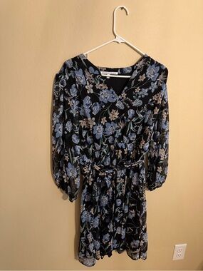 Collective Concepts Black Floral Long-Sleeve Wrap Dress - Blue & Cream Flowers